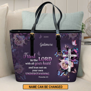 Lovely Personalized Large Leather Tote Bag - Trust In The Lord With All Your Heart HH175F