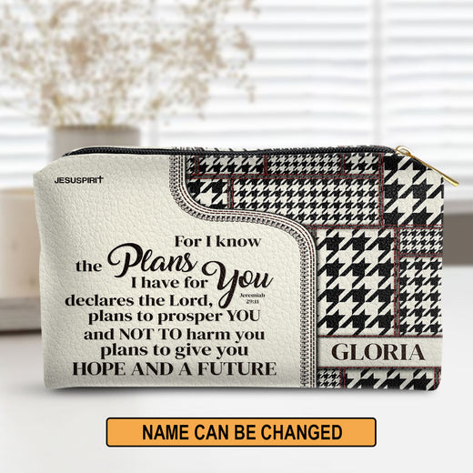 Jesuspirit | Zipper Personalized Pattern Leather Pouch | For I Know The Plans I Have For You | Jeremiah 29:11 | Worship Gift For Her HIHN274A