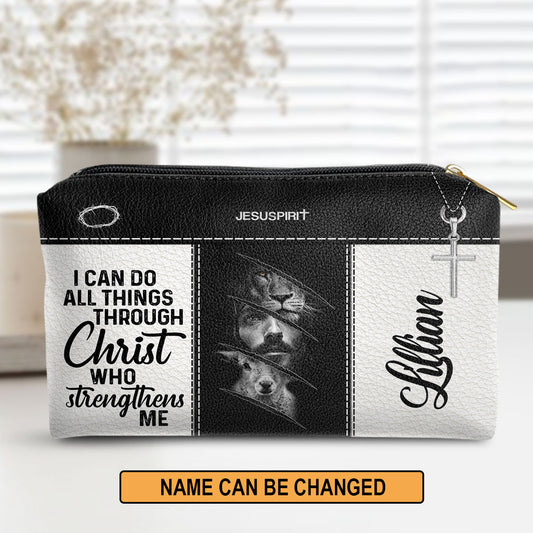 Jesuspirit Personalized Zippered Leather Pouch | Jesus & Lion | Inspirational Gift For Christian Family | Philippians 4:13 HIHN314