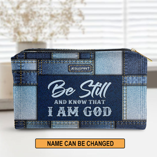 Jesuspirit | Psalm 46:10 | Personalized Zippered Leather Pouch | Spiritual Gift For Christian Mom | Be Still And Know That I Am God HN06