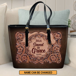 Saved By Grace - Personalized Large Leather Tote Bag HIHN290