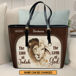 The Lion Of Judah The Lamb Of God - Unique Personalized Large Leather Tote Bag HIHN319