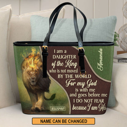 Personalized Large Leather Tote Bag - For My God Is With Me And Goes Before Me HIM317