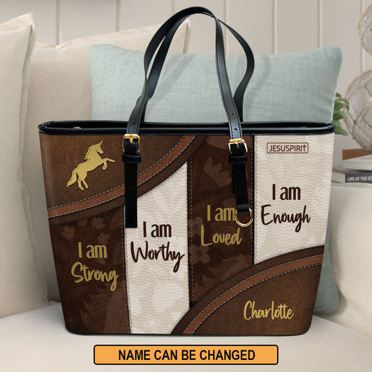 Special Personalized Large Leather Tote Bag - I Am Worthy HN11