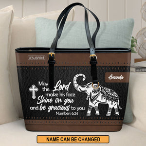 May The Lord Make His Face Shine On You - Special Personalized Large Leather Tote Bag HN13