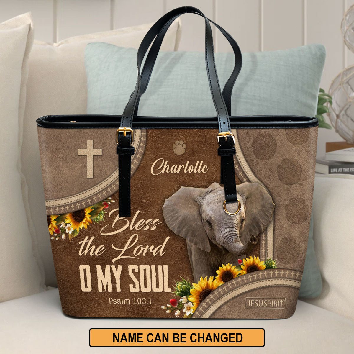 Bless The Lord O My Soul - Beautiful Personalized Large Leather Tote Bag HN15