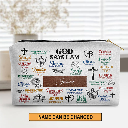 Jesuspirit | Christ Gifts For Religious Women | What God Says About You | Personalized Leather Pouch With Zipper LPH742
