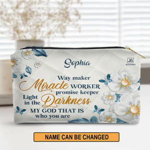Jesuspirit | Flower & Butterfly | Way Maker And Miracle Worker | Personalized Leather Pouch With Zipper | Gift For Bible Study Groups LPHN612