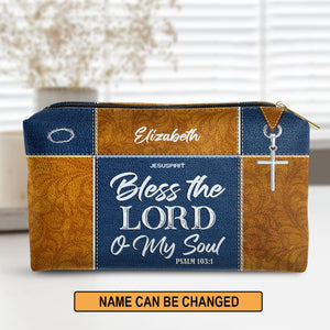 Jesuspirit Personalized Zippered Leather Pouch | Psalm 103:1 | Bless The Lord O My Soul | Religious Gift For Worship Friend LPHN675