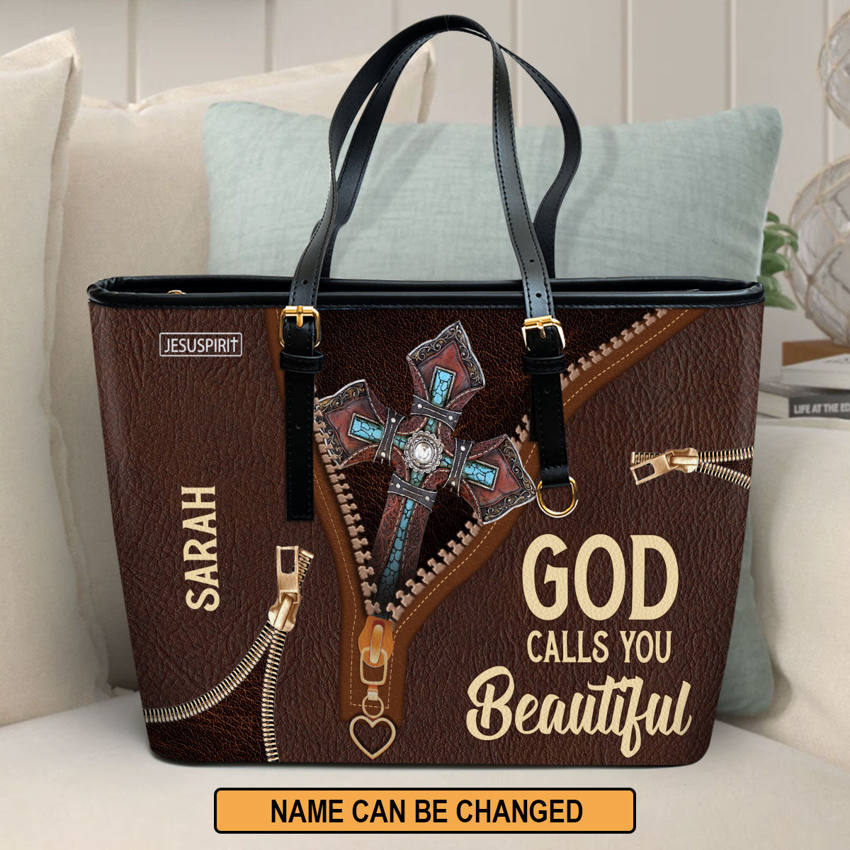 God Calls You Beautiful - Lovely Personalized Large Leather Tote Bag M07