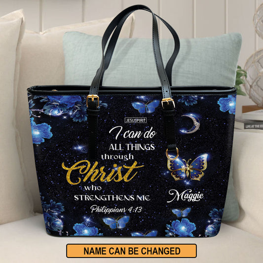 Lovely Personalized Large Leather Tote Bag - I Can Do All Things Through Christ NM143