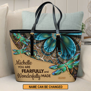 Beautiful Personalized Large Leather Tote Bag - You Are Fearfully And Wonderfully Made NUH271
