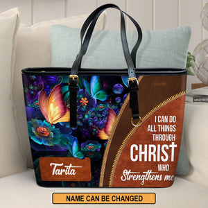 I Can Do All Things Through Christ - Beautiful Personalized Large Leather Tote Bag NUH275