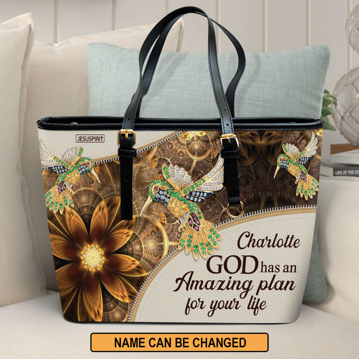 Beautiful Personalized Large Leather Tote Bag - God Has An Amazing Plan For Your Life NUH276