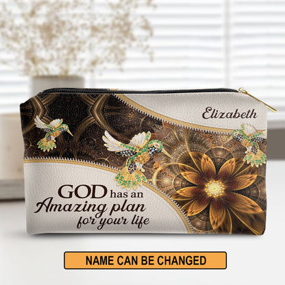 Jesuspirit | Personalized Zippered Leather Pouch | God Has An Amazing Plan For Your Life | Gift For Women Of God NUH276