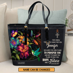 Gorgeous Personalized Large Leather Tote Bag - For I Know The Plans I Have For You NUH283