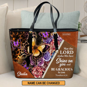 Adorable Personalized Large Leather Tote Bag - May The Lord Make His Face Shine On You NUH317