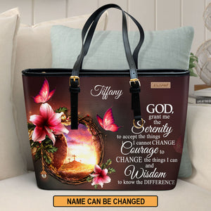 Personalized Large Leather Tote Bag - God, Grant Me The Serenity To Accept The Things I Cannot Change NUH321