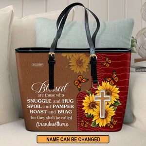 Blessed Are Those Who Snuggle And Hug - Personalized Large Leather Tote Bag NUH329