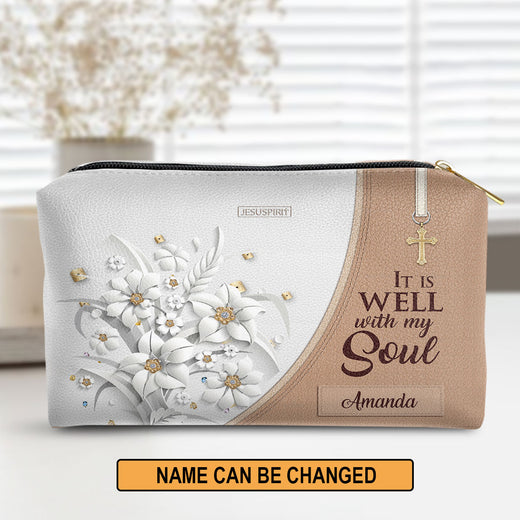 Jesuspirit | It Is Well With My Soul | Personalized Leather Pouch With Zipper | Meaningful Gift For Spiritual Members NUH336