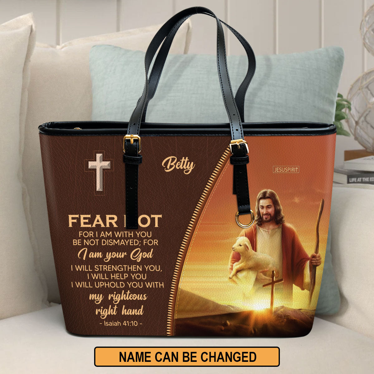 Beautiful Personalized Large Leather Tote Bag - For I Am With You NUH436