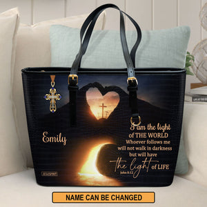 I Am The Light Of The World - Special Personalized Large Leather Tote Bag NUH450
