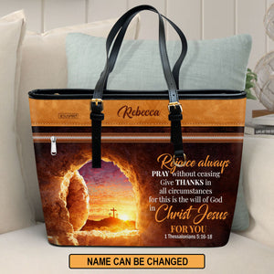 Give Thanks In All Circumstances - Personalized Large Leather Tote Bag NUH453