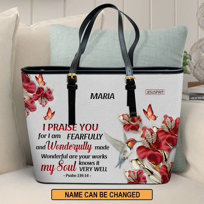 Lovely Personalized Large Leather Tote Bag - Wonderful Are Your Works NUH454