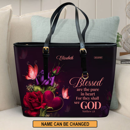 Blessed Are The Pure In Heart For They Shall See God - Beautiful Personalized Large Leather Tote Bag NUH472