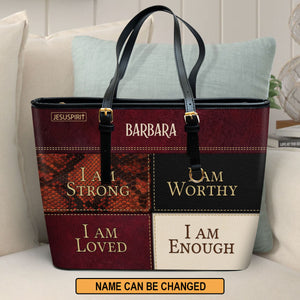 Beautiful Personalized Large Leather Tote Bag - I Am Loved, I Am Enough NUHN282