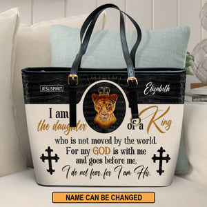 Must-Have Personalized Large Leather Tote Bag - I Do Not Fear, For I Am His NUHN314