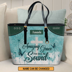 Amazing Grace - Adorable Personalized Large Leather Tote Bag NUHN350