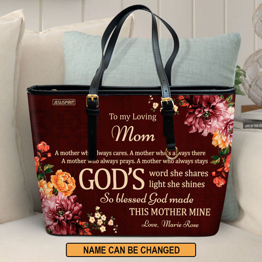 Beautiful Personalized Large Leather Tote Bag - To My Loving Mom NUHN372