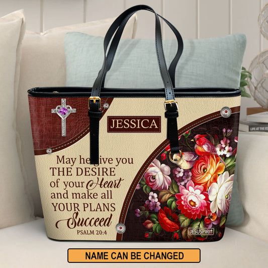 Special Personalized Large Leather Tote Bag - May He Make All Your Plans Succeed NUM308