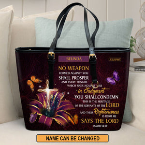 No Weapon Formed Against You Shall Prosper - Special Personalized Large Leather Tote Bag NUM394