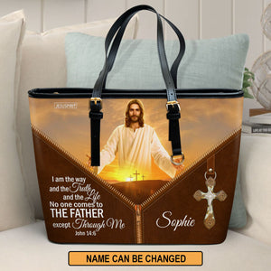 Personalized Large Leather Tote Bag -I Am The Way And The Truth And The Life NUM445