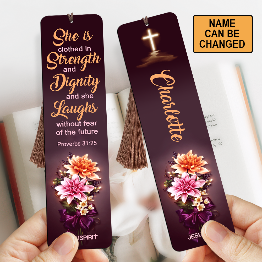 Personalized Wooden Bookmarks - She Is Clothed With Strength And Dignity BM08
