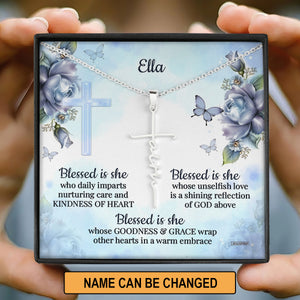 Meaningful Personalized Faith Cross Necklace - Blessed Is She Who Daily Imparts Nurturing Care FC08