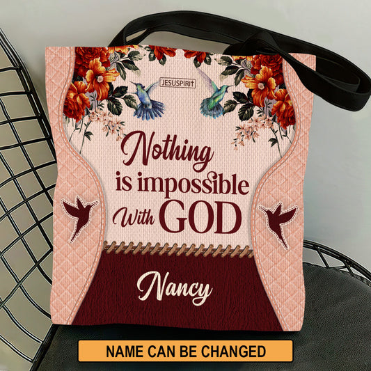 Pretty Personalized Tote Bag - Nothing Is Impossible With God M04