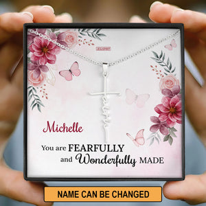 Personalized Faith Cross Necklace - You Are Fearfully And Wonderfully Made FC18