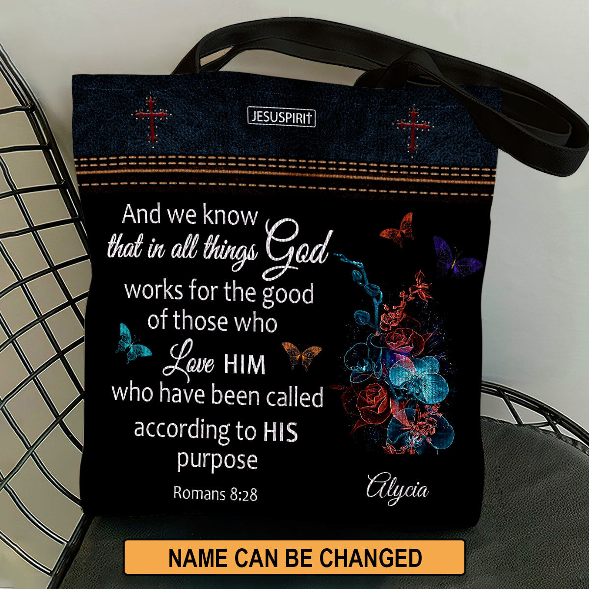 Unique Personalized Christian Tote Bag - We Know That In All Things God Works NUM431