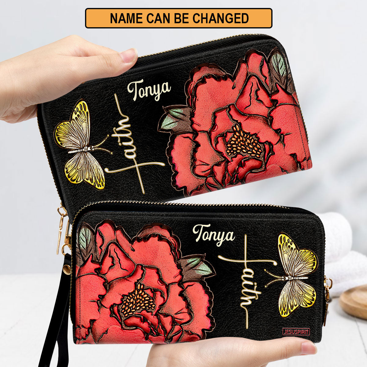 Jesuspirit | Flower And Butterfly | Awesome Personalized Christian Black Clutch Purse CPM1