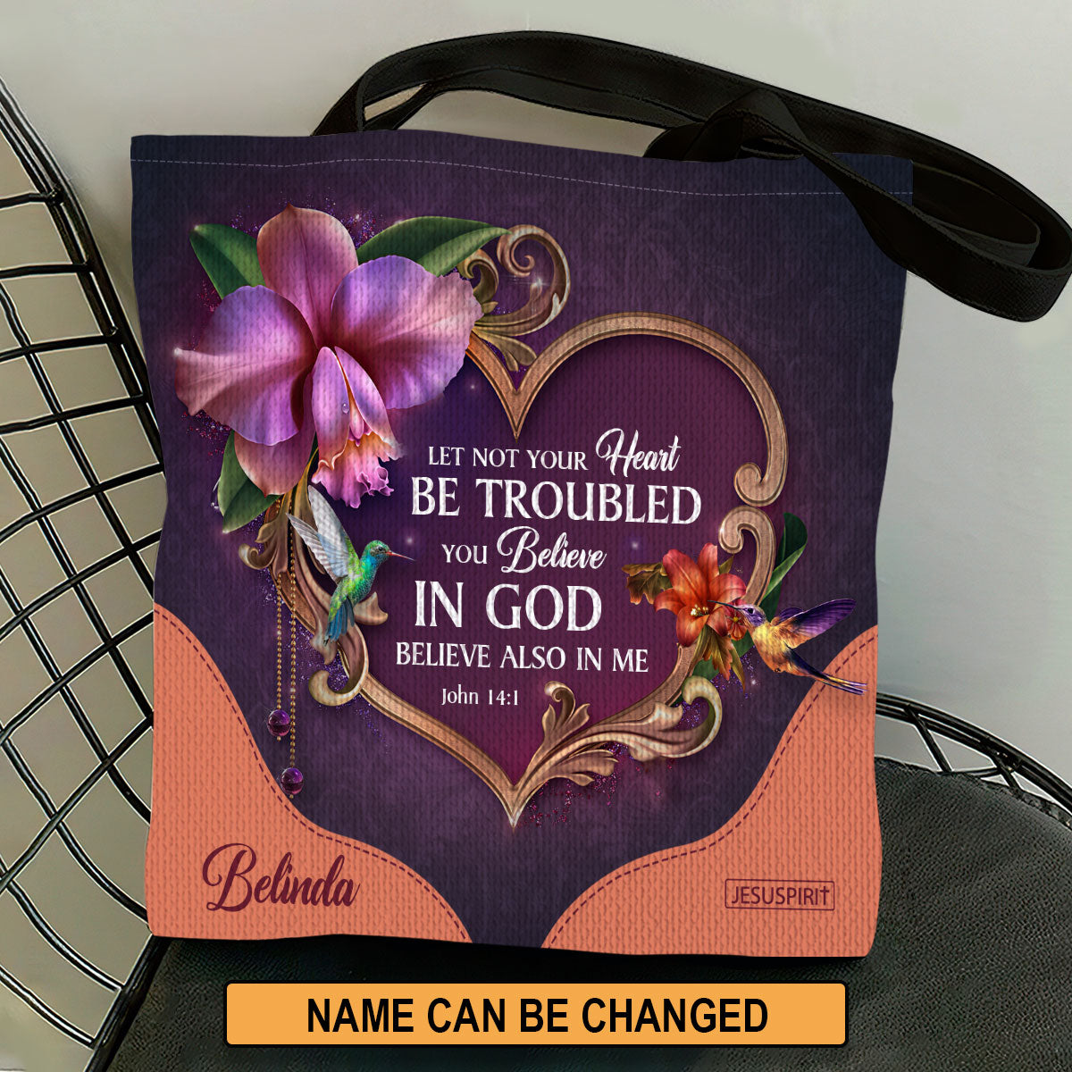 Pretty Personalized Tote Bag - Let Not Your Heart Be Troubled NUM393