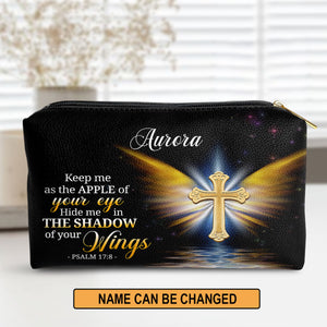 Jesuspirit | Personalized Leather Pouch With Zipper | Gifts For Worship Women | Hide Me In The Shadow Of Your Wings | Psalm 17:8 LPH779