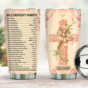 Unique Stainless Steel Tumbler 20oz - Bible Emergency Numbers NUM355