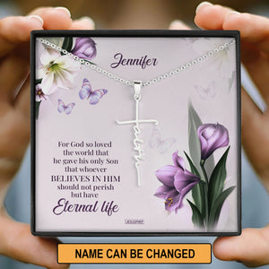 Pretty Personalized Faith Cross Necklace - For God So Loved The World FC04