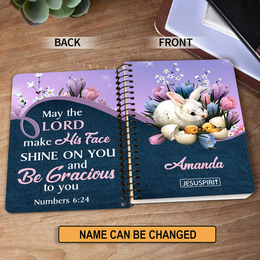 May The Lord Make His Face Shine On You - Adorable Personalized Rabbit Spiral Journal NUM379