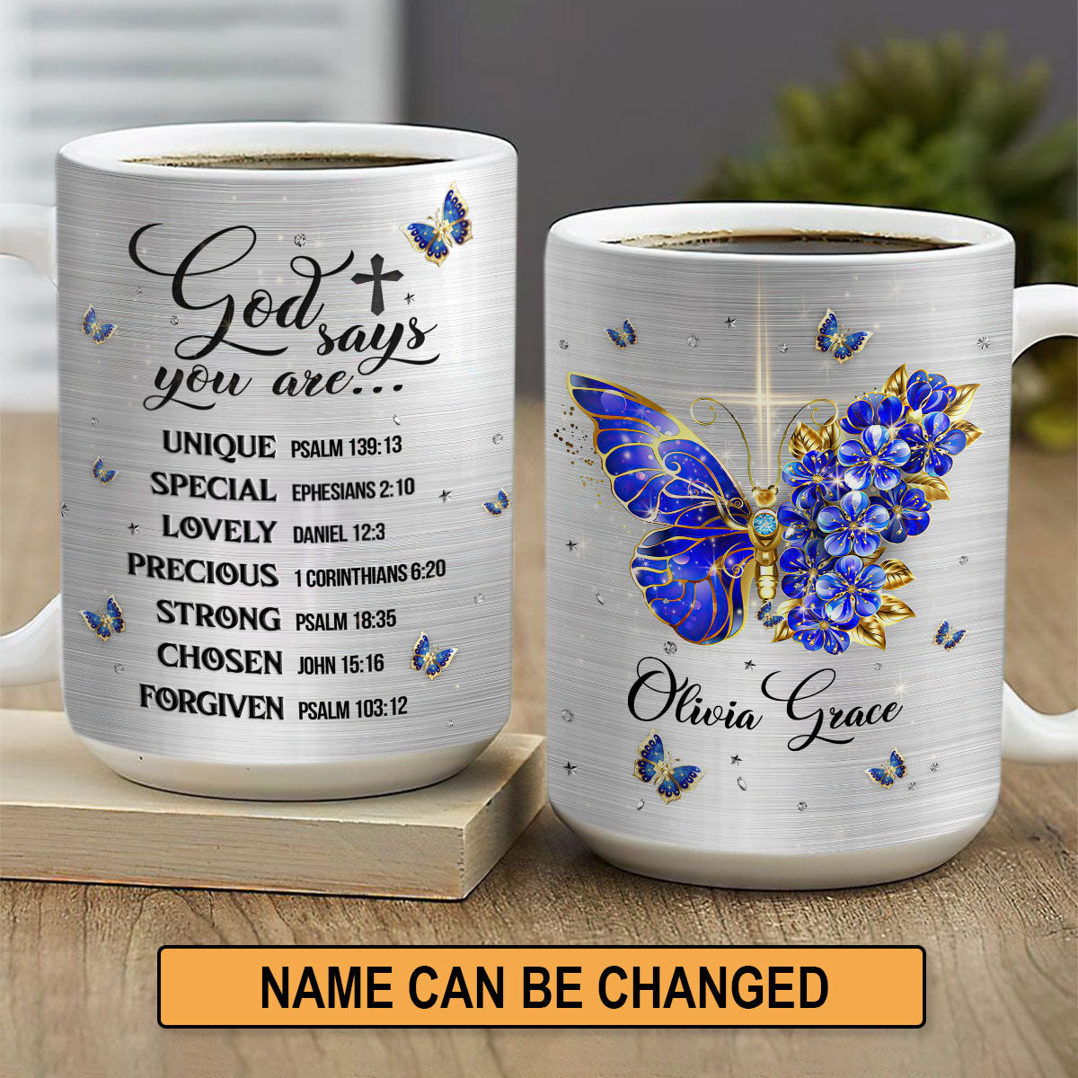 God Says You Are Precious - Elegant Personalized Butterfly  White Ceramic Mug NUA153