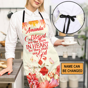 Jesuspirit | Blessed Are The Pure In Heart | Flower And Butterfly | Matthew 5:8 | Personalized Apron With Neck Strap APRM652