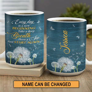 Lovely Personalized Dandelion White Ceramic Mug - Take A Deep Breath NUA157